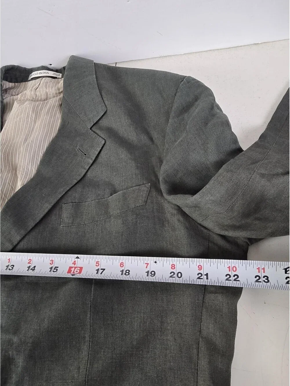 Hugo Boss BOSS Solbiati 100% Linen Blazer 42L Sage Green Sport Coat Jacket Flaws